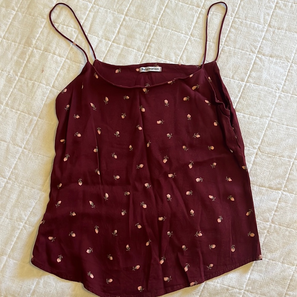 Reformation Burgundy Floral Tank Top